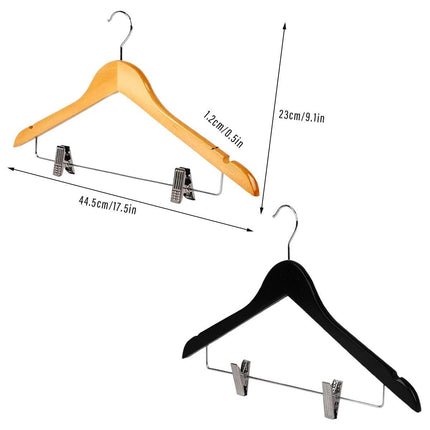 10 Pcs Wooden Non-Slip Wide Shoulder Clothes Hanger with Clip for Hotel Wardrobe