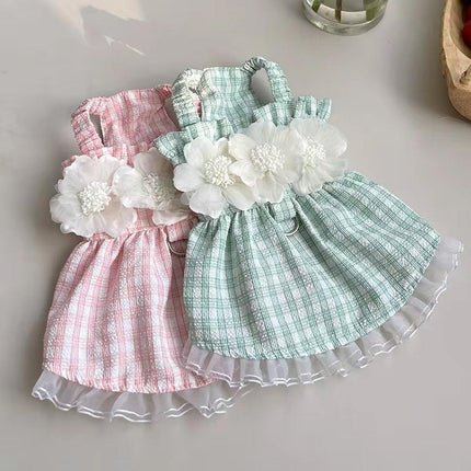 Plaid Pet Dress with Traction Buckle Slip Outing Clothes for Small Medium Pet
