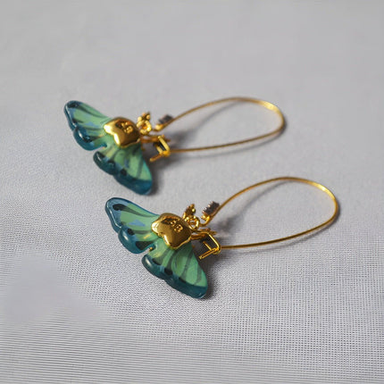 Fashion Vintage Green Fluttering Butterfly Earrings Elegant Jewelry for Women