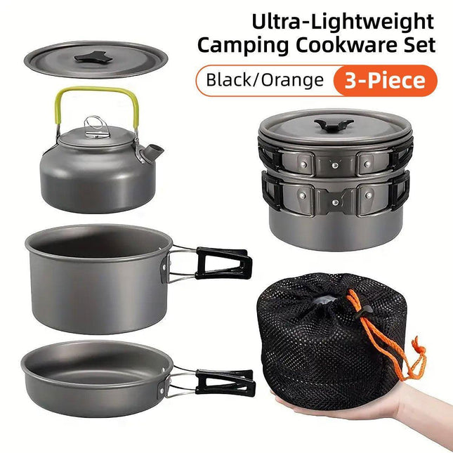 Lightweight Camping Cookware Set Outdoor Cooking Gear 3 Piece Travel Cook Set