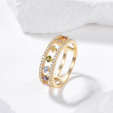 Rainbow Gold Ring Women Fashion Colorful Band Jewelry Gift 6-10 Sizes Ring
