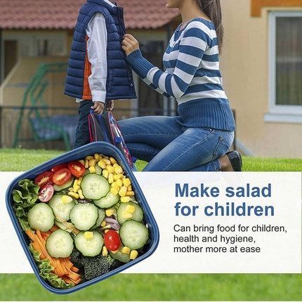 Blue Double Layer Salad Box Bento Box Lunch Box with Compartments for Food