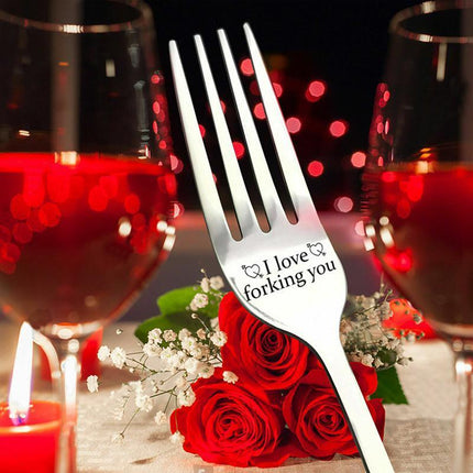 I forking love you Engraved Stainless Steel Fork w/ Gift Box Lover Best Present - Aimall