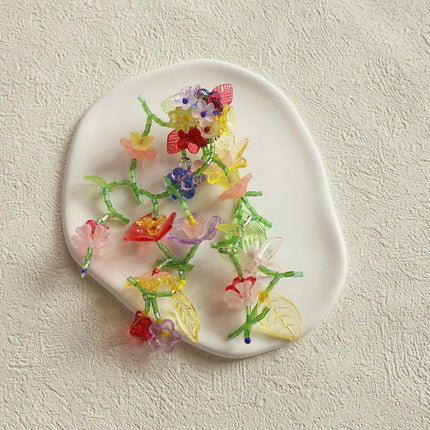 Colourful Flower Long Drop Earrings Elegant Sweet Jewelry for Women Fashion Gift