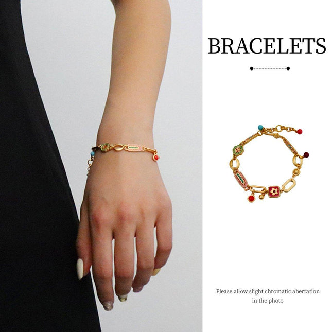 Chinese Vintage Colourful Flower Bracelet Simple Hand Jewelry for Women