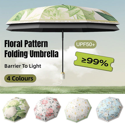 Floral Automatic Folding 3 Fold Umbrella Auto Open Close Travel Windproof Anti-UV
