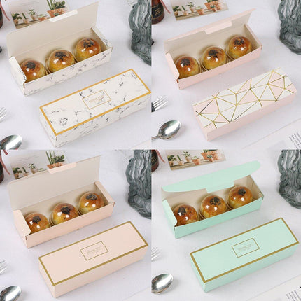 25pcs Long Strip Clamshell Packaging Box 3-Compartment Dessert Storage Box