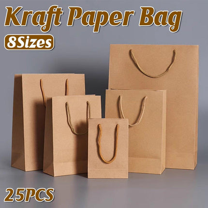 25pcs Paper Gift Bags Handbag Kraft Party Favor Bags Wedding Packaging Set
