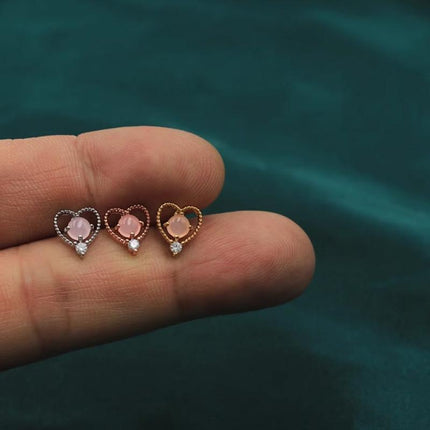 Pink Tone Minimalist Tiny Moon Star Heart Earrings Ear Bone Stud Women Jewelry - Aimall