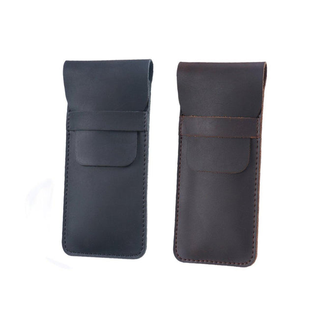 2PCS Vintage Handmade Genuine Leather Pencil Case Set Cowhide Protective Holder