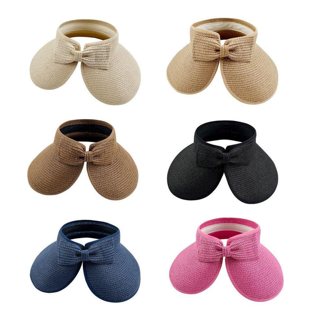 Women Roll Up Sun Visor Wide Brim Straw Hat Summer Foldable UV Protection Cap