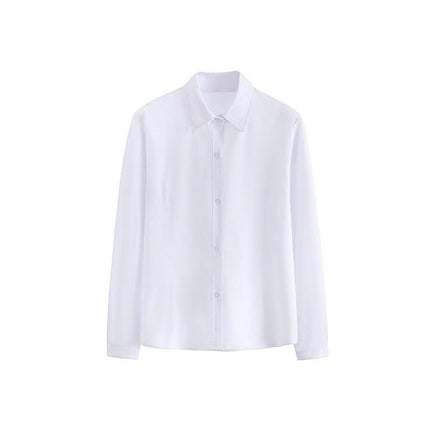 Ladies Womens Plain Long Sleeve Work Shirt Collar Office Formal Blouse Easy Care - Aimall