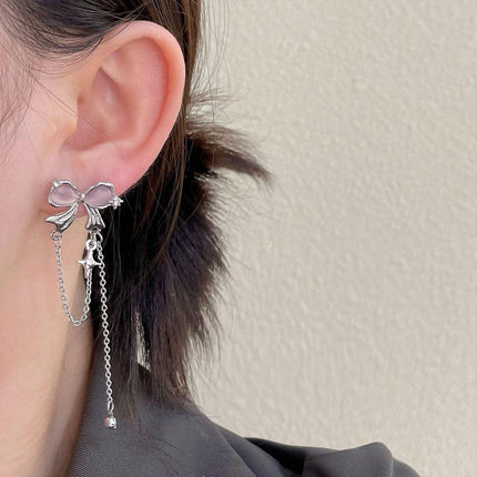 Elegant Bow Tassel Zircon Oil Drop Fashion High-end Clip-on Earrings