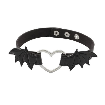 Black Choker Necklace with Gothic Punk Vampire Heart Wing Design