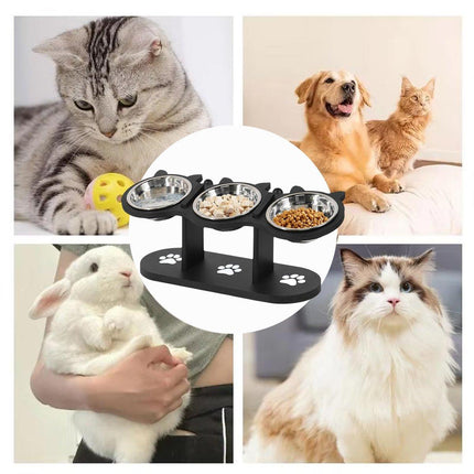 Adjustable 3pcs Pet Feeder Dog Food Bowl Rack Vertical Cat Feeding Station
