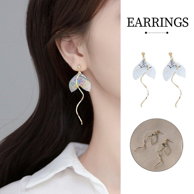 Elegant Fishtail Shaped Earrings For Women Stylish Dangle Jewelry Accessory