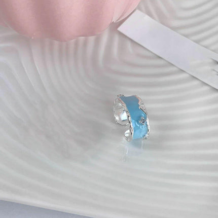 Wide Sky Blue Glaze Ceramic Ring Fashion Statement Adjustable Jewelry Gift