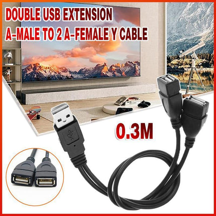 Double USB Extension A-Male to 2 A-Female Y Cable Cord Power Adapter Splitter - Aimall