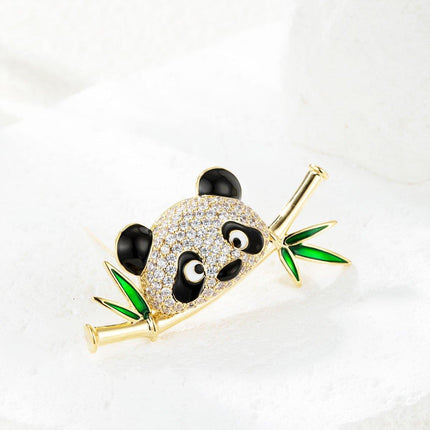 High-End Cute Panda Brooch Bamboo Animal Pin Chinese Style Corsage for Men Women