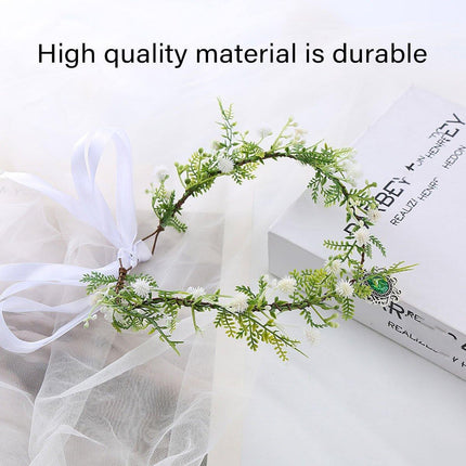 Handmade White Green Pendant Flower Crown Headband Wedding Fairy Elf Cosplay