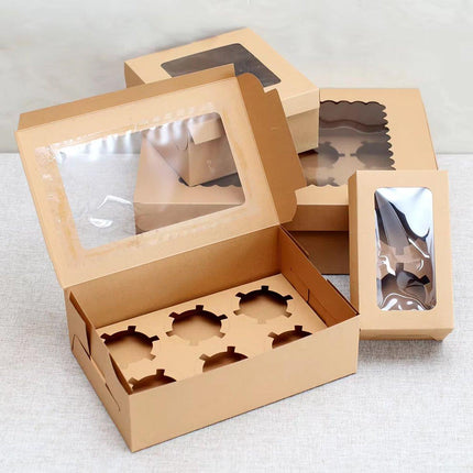 25Pcs Paper Cupcake Box with Window for Party Wedding Bakery Gift Packaging
