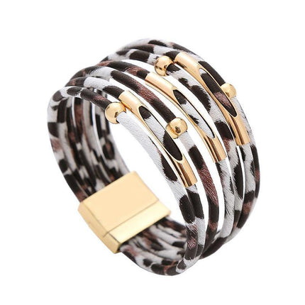 Fashion Magnetic Leather Bohemian Leopard Print Bangle Trendy New Bracelet Gift - Aimall