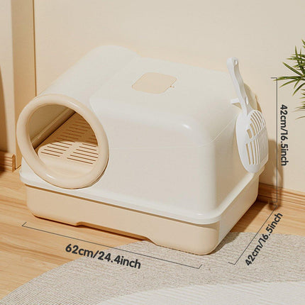 Plastic Fully Enclosed Cat Litter Box with Drawer Odor Control Litter Pan Cats