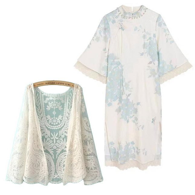 Improved Chinese Style Cheongsam Dress for Women with Inverted Big Sleeves