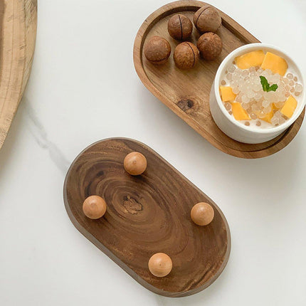 Wooden Oval Tray Multifunctional Dinner Plate Food Dish Ornaments Key Storage
