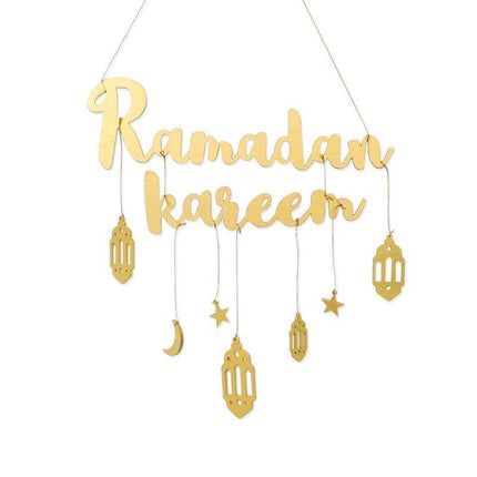 Ramadan Kareem Wooden Ornament Eid Mubarak Islam Mosque Party Hanging Decor Aimall