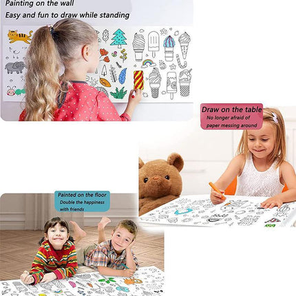 Children's Drawing Roll W/12Pens,DIY Sticky Filling Paper Early Educational Gift - Aimall