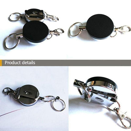 2 Recoil Key Ring Retractable Chain ID Pull Holder Reel Belt Clip Extend Keyring - Aimall