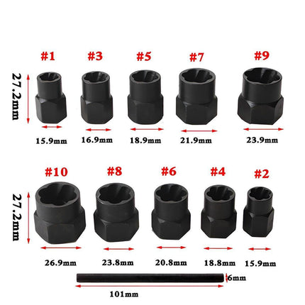 11PCS Locking Wheel Nut Remover Grip N Twist Sockets Damaged Rounded Bolts Tool - Aimall