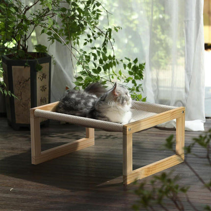 Comfortable Solid Pine Wood Pet Bed Raised Breathable Rectangular Cat Sleep