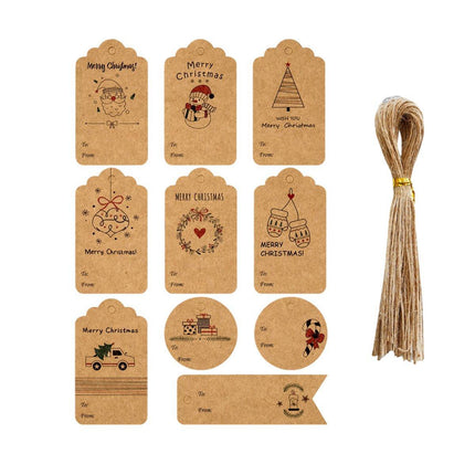 50PCS Christmas Kraft Paper Gift Tags Vintage Holiday Party Card Packaging Decor