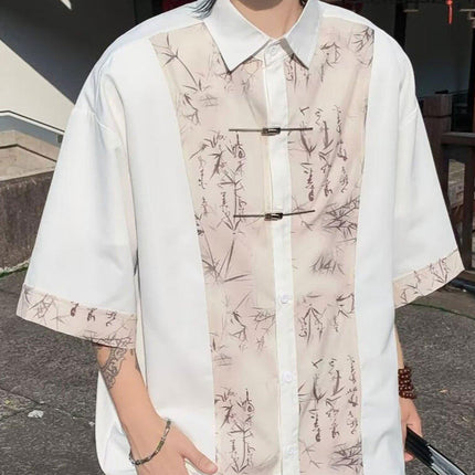 Men Chinese Style Summer Short Sleeve Shirt Lightweight Casual Tang Suit
