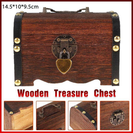 Wooden Treasure Chest Retro Money Storage Box Case Coin Piggy Bank Organizer - Aimall