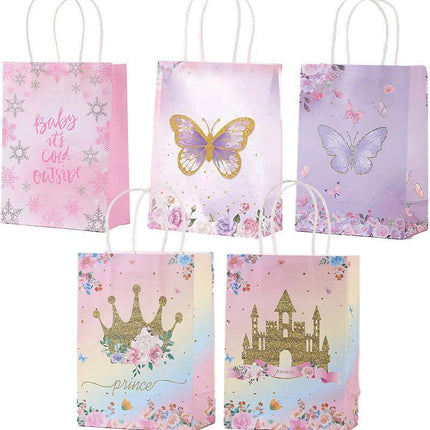 30pcs Pink Romantic Flower Tote Bag Cowhide Paper Elegant Design Gift Bag