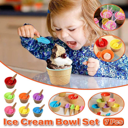 7Pc Set Colourful Ice Cream Cups and Bowls with Spoons Dessert Gift Set
