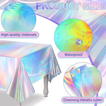 10X Iridescent Laser Tablecloth Shiny Disposable Rectangle Tablecloth Party Decor