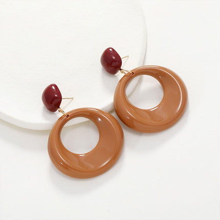 Vintage Caramel Large Circle Dangle Earrings Women Girls Retro Boho Fashion