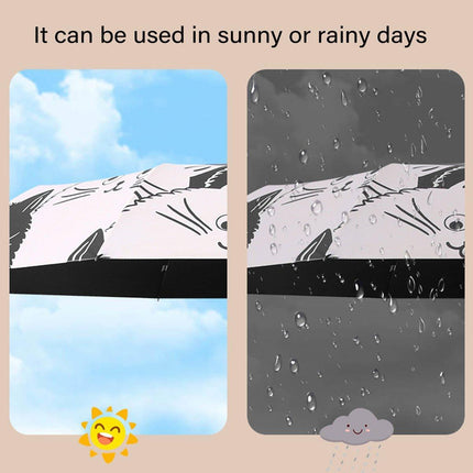 1PC Cartoon Black White Cat Automatic Folding Sun Umbrella Anti-UV For Unisex