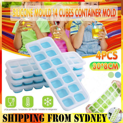 4PCS Ice Cube Tray with Lid Easy Release Silicone Mould 14 Cubes Container Mold - Aimall