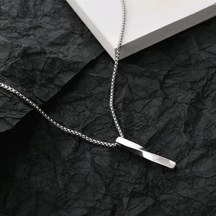 Gold Silver Black Rectangle Pendant Necklace Men Trendy Simple Stainless Chain - Aimall