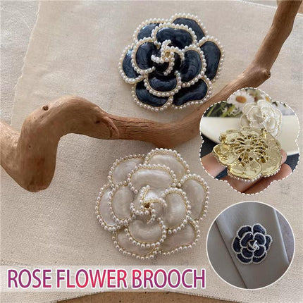 Women Enamel Camellia Fashion Rose Flower Brooch Alloy Pearl Coat Brooch Gift - Aimall