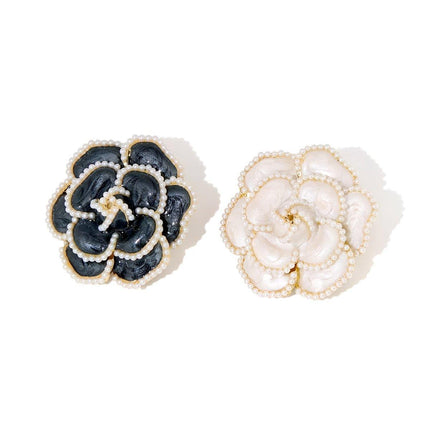 Women Enamel Camellia Fashion Rose Flower Brooch Alloy Pearl Coat Brooch Gift - Aimall