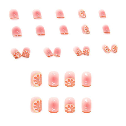 24X Orange Fake Nail Reusable Stick On Nails Press on Full Cover False Nail Tips - Aimall