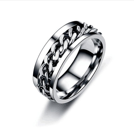 Spinner Rings Mens Womens Fidget Rotating Ring Silver Stainless Steel Size 10 - Aimall