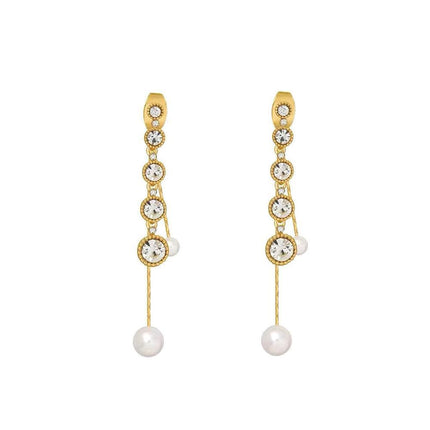 Golden Pearl Stud Earrings For Women Wedding Jewelry Perfect Gift High Style - Aimall