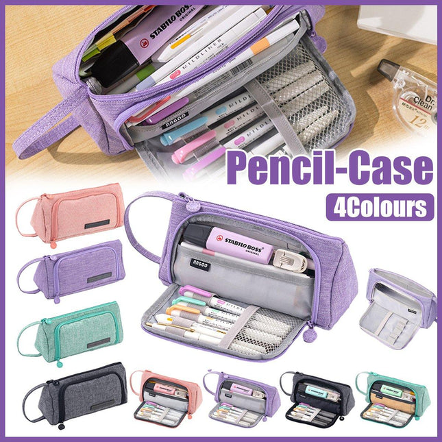 Large Capacity Student Canvas Pencil Case Pencil Bag Multi-functional Cute - Aimall